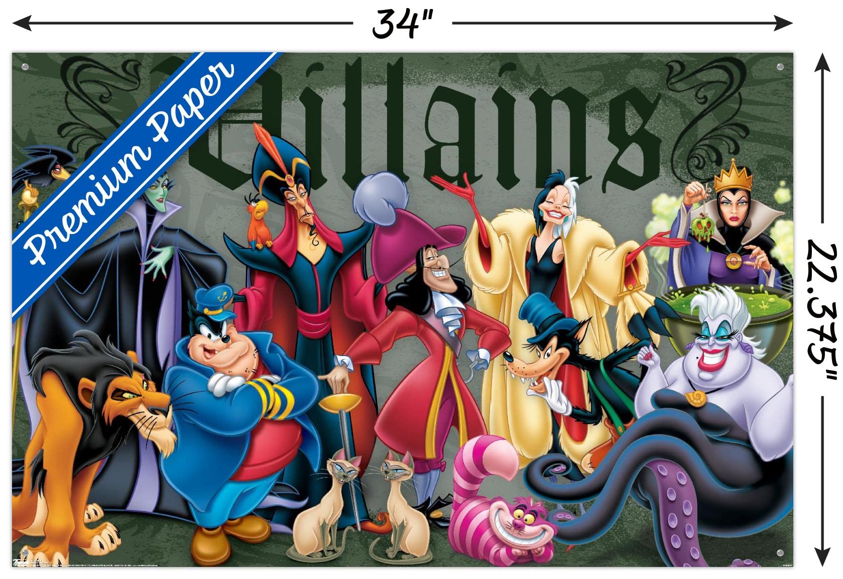 ディズニーVillains ポスター額入り Amazon.com: Disney VIllains - Group Pose Wall Poster with Push